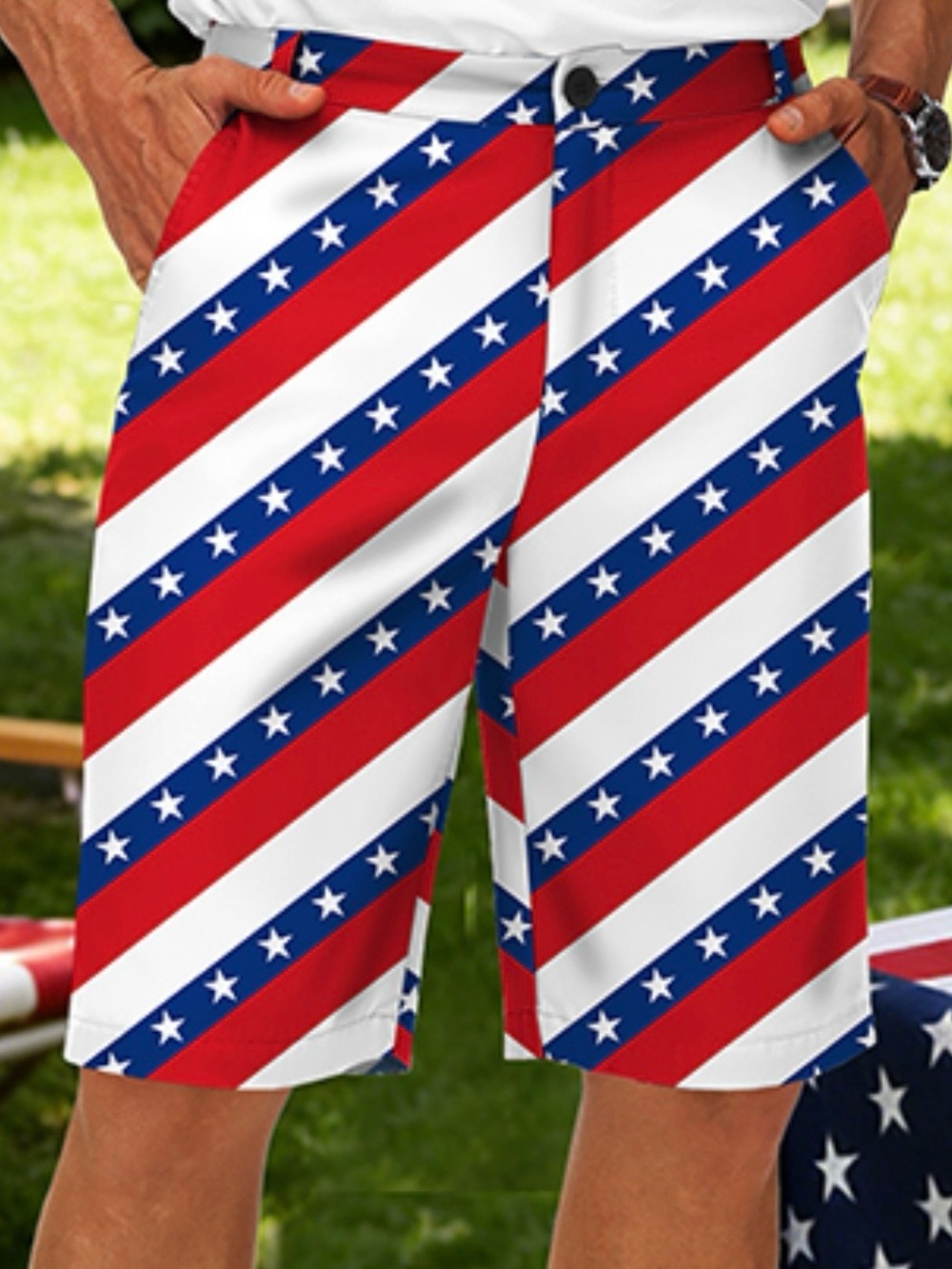 Royal and Awesome Men`s Golf Shorts Pars and Stripes Shorts + Tool Sz 42 America